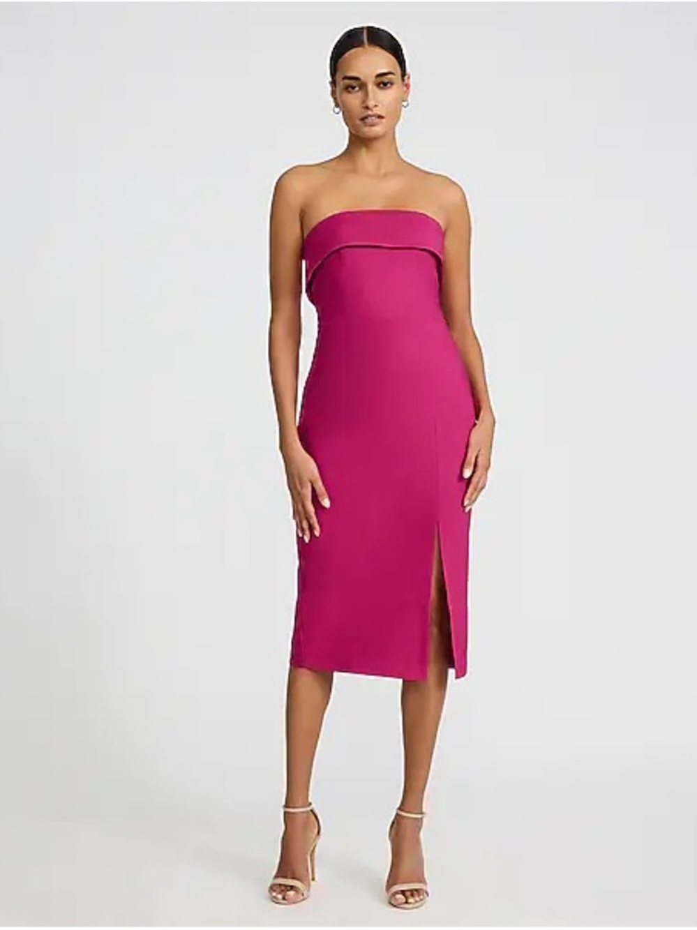 Express Strapless Magenta Midi Dress with Front Slit